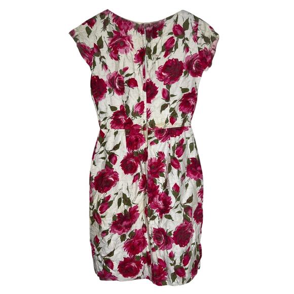Vintage 60s Rose Floral Wiggle Dress Cap Sleeve Lined Back Zip Pink Green XS - Picture 2 of 6